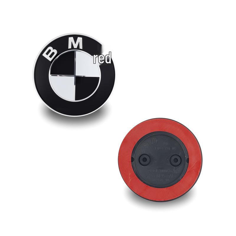 BMW Logo Set: Compatible with Original, Black Background, Front and Rear, 82mm/74mm Hood and Trunk Badges.