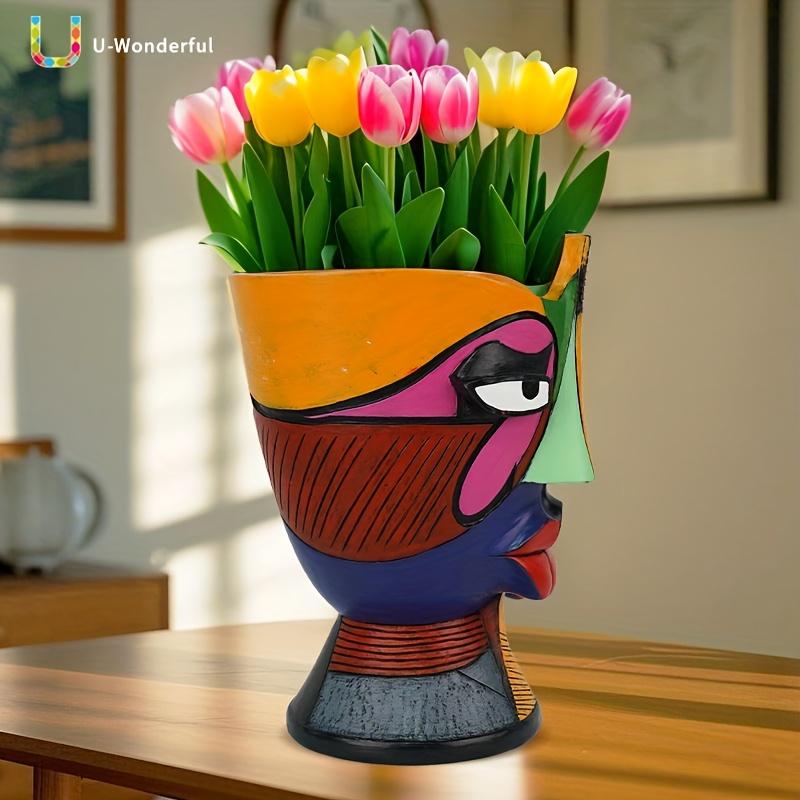 Multicolor Resin Face Pot - Modern Abstract Planter with Expressive Eyes, Durable Indoor/Outdoor Vase for Home & Office Decor.