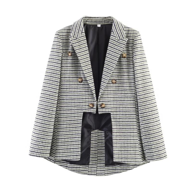 Womens Asymmetric Plaid Blazer 2026 Fashion Temperament Casual Workwear Jacket
