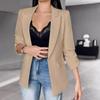 Damen Anzugjacke Revers Langarm Klappentaschen Anzugjacke Einfarbig Vorne Offen Bürodame Business Outwear