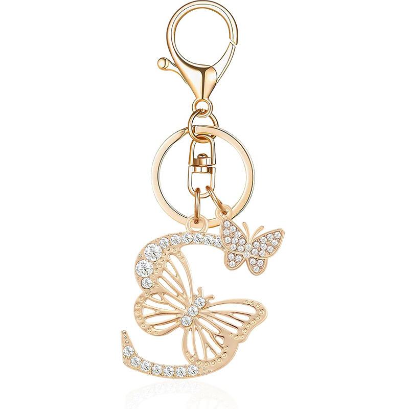 Exquisite Women Capital Letters Charms Keychain Initial 26 A-Z Butterfly Rhinestone Keyring Bag Decoration Pendant Girl Gift