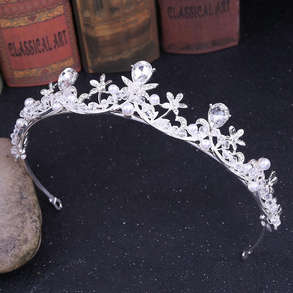 New Korean style children's hair accessories tiara crown string crystal beads flower pearl bridal handmade small crown