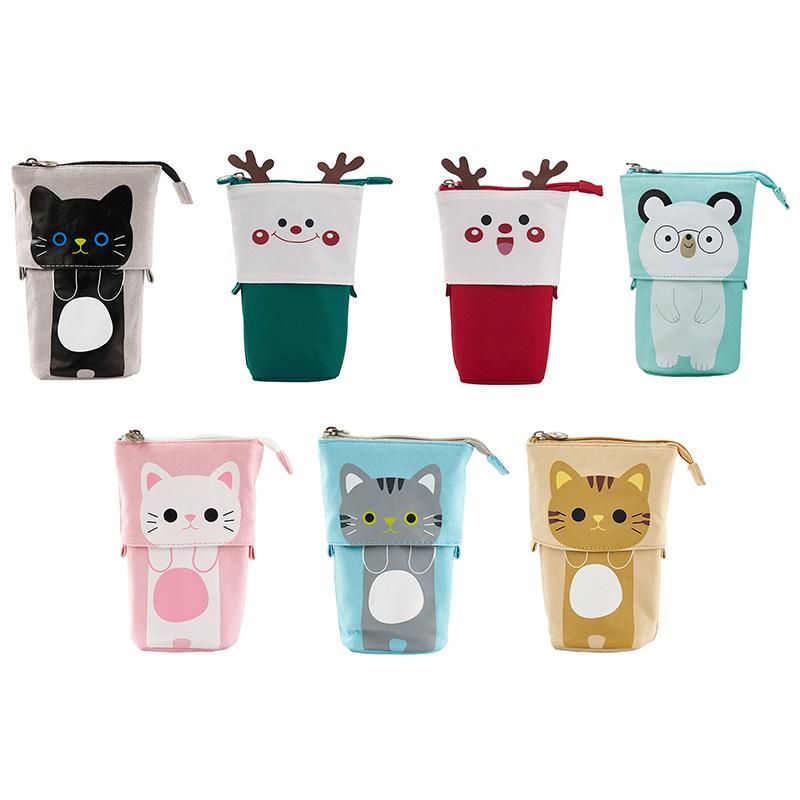Cute Cat Standing Pencil Case Telescopic Pencil Holder Kawaii Stand Up Pencil Case School Supplies Stationery Children Gift