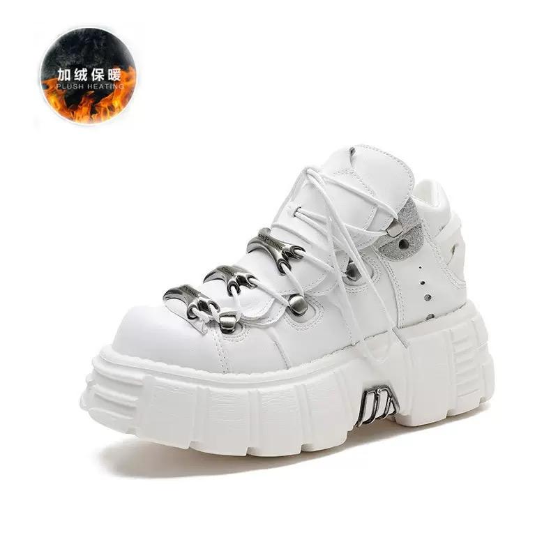 Mode Neu 2025 Marke Punk-Stil Damen Schuhe Schnürschuhe Absatzhöhe 6CM Plateauschuhe Frau Rockstiefel Metalldekor Damen Sneakers