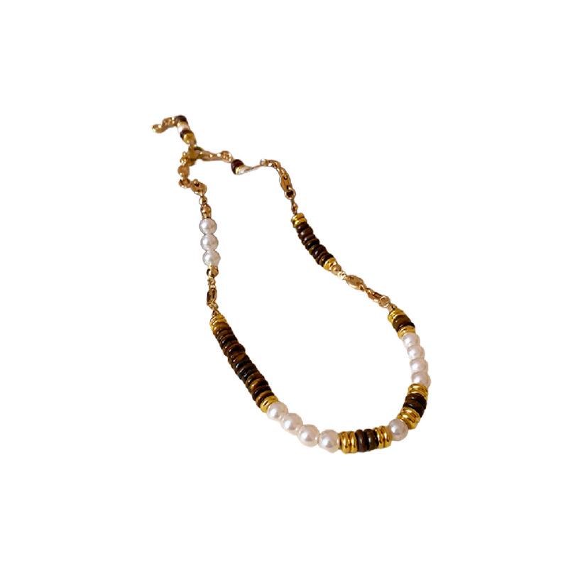 Titanium Steel Pearl & Tiger Eye Vintage Clavicle Necklace - Light Luxury Niche Design