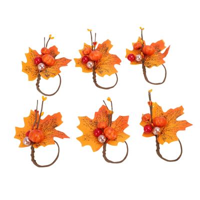 6PCS Artificial Maple Leaves Plastic Autumn Fake Maple Leaves Fall Decoration with Berries Pumpkins for Farmhouse