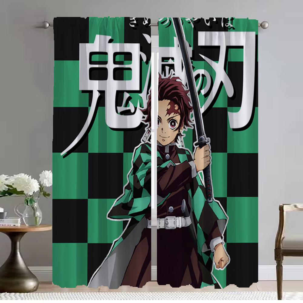 Demon Slayer Curtains Child Room Home Interior Living Shades Halloween Decoration Curtain Partition Blackout Made Of Polyester Area Decor