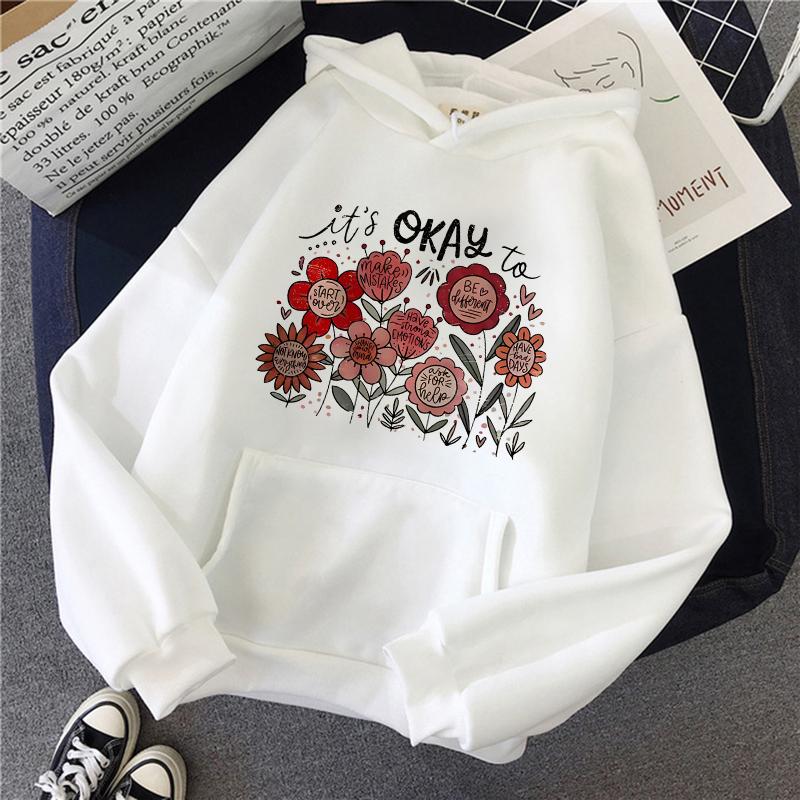Women's Casual Long Sleeve Hoodies Vintage Graphic Y2k Hooded Pullovers Ditsy Floral and Alphabet Print Sweatshirts 90s Clothes