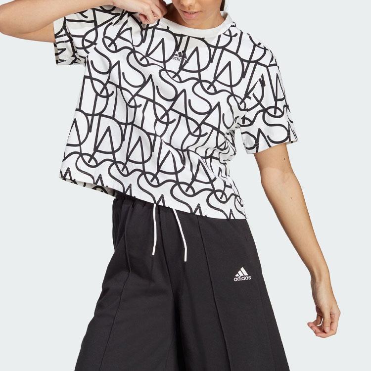 (WMNS) Adidas Allover Graphic Boyfriend Tee 'White Black' Women's IC5710