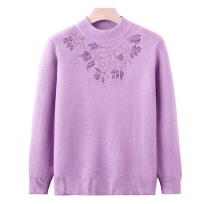 Mom's Autumn and Winter Clothes Plus Velvet Knitted Bottoming Shirt Middle-aged Ladies' New Sweater Grandma's Semi-high Collar Warm Coat