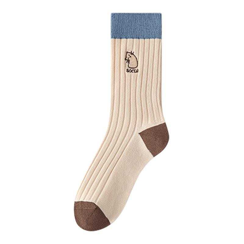 

Хлопковые носки Майяра женские хлопковые дезодорирующие чулки с вышитыми полосками без косточек средние носки-трубы женские One Size