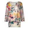 Women's Loose Casual Flower Print Seven Quarter Sleeved V-Neck Top Seven Quarter Sleeved V-Neck Top