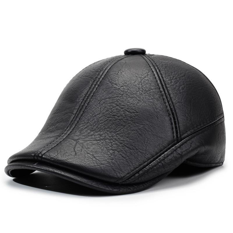 Waterproof Men'S Outdoor Leather Hat Winter Berets Male Warm Ear Protection Cap Genuine Leather Dad Hats Wholesale Leisure Bone