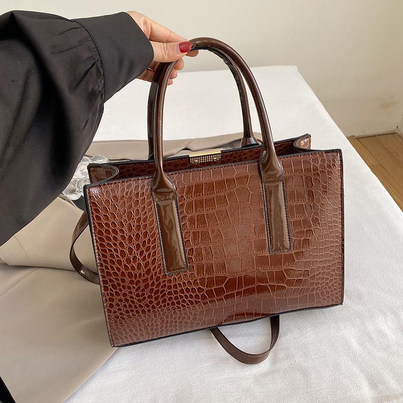 Luxury Crocodile Pattern PU Leather Shoulder Bag for Women Large Capacity Top-Handle Crossbody Tote Sac