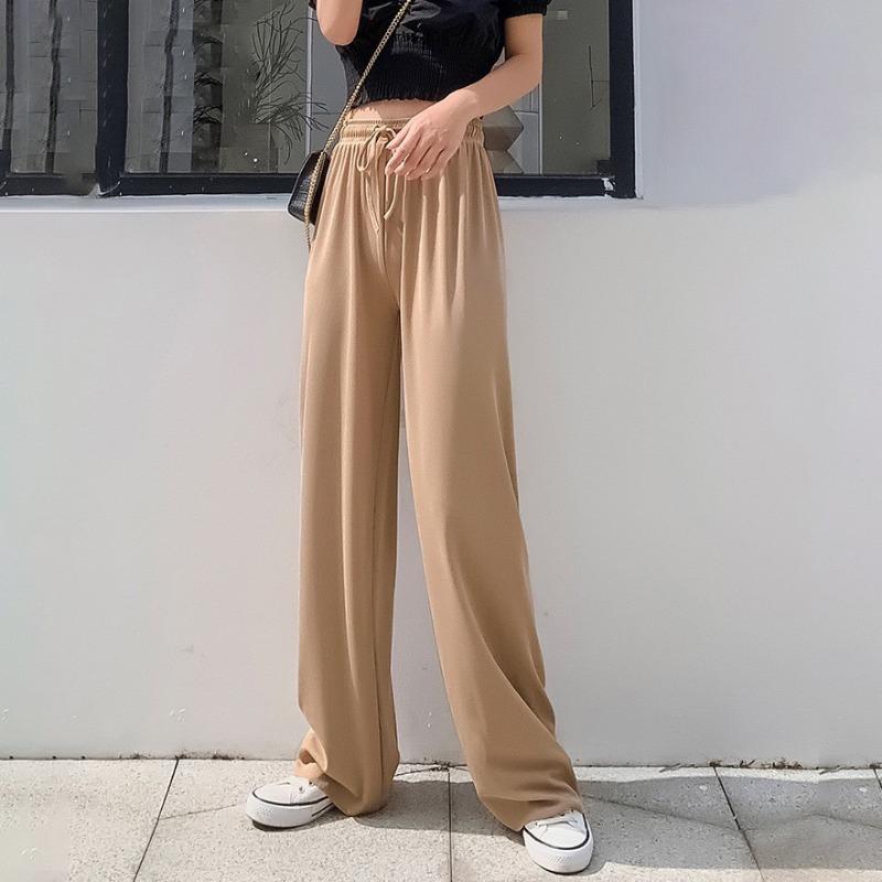 Women's Pants Summer Women's Foreign Trade Ice Silk Wide Leg New Thin Drape Straight High Waist Casual Floor-Mopping