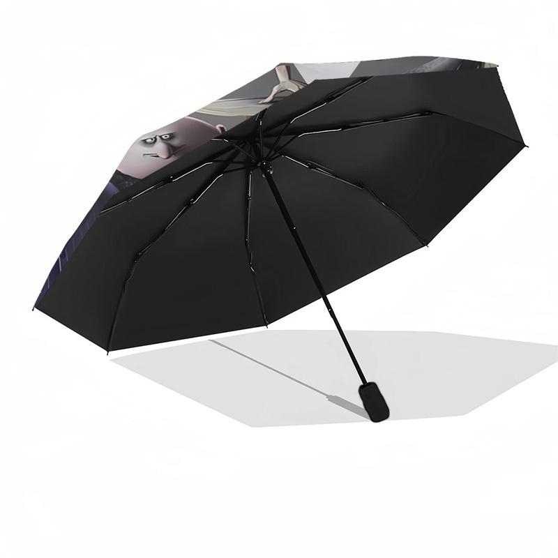 Addams Family Themed Automatic Opening and Closing Umbrella, Compact Travel Umbrella, Lightweight and Portable, Suitable for Beach Commuting
