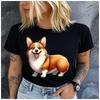 Cotton  Cartoon Happy Corgi Dog Graphic Women TShirt Fluffy Welsh Corgi Puppy Pet Owner Daily Casual Short Sleeve Top