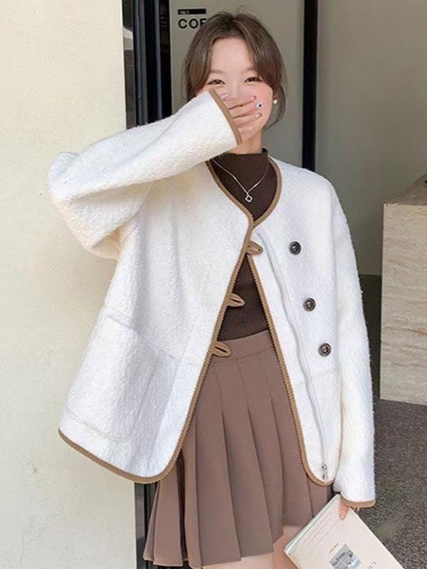 Women's 2025 French Style Retro Lambswool Long Sleeve Jacket - Winter Casual Versatile Top