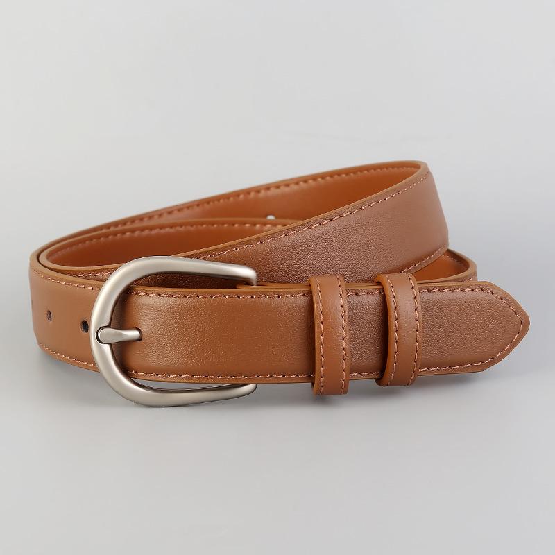 Women S Genuine Leather Belt Silver Buckle Fashion Casual Versatile Accessory