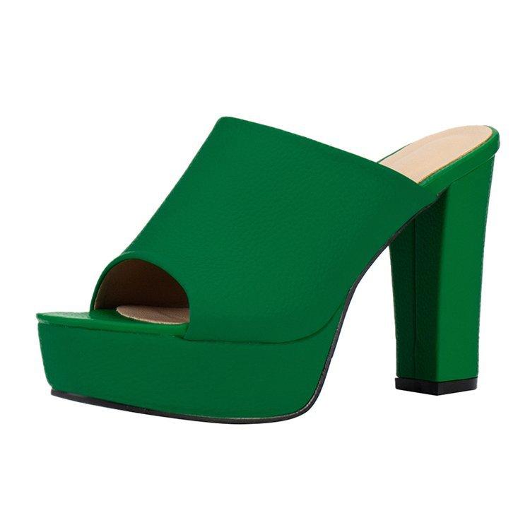 High Heeled Slippers for Women Outside New Square Head Fish Mouth Thick Heel Soft Leather Super High Sandals Women Slippers