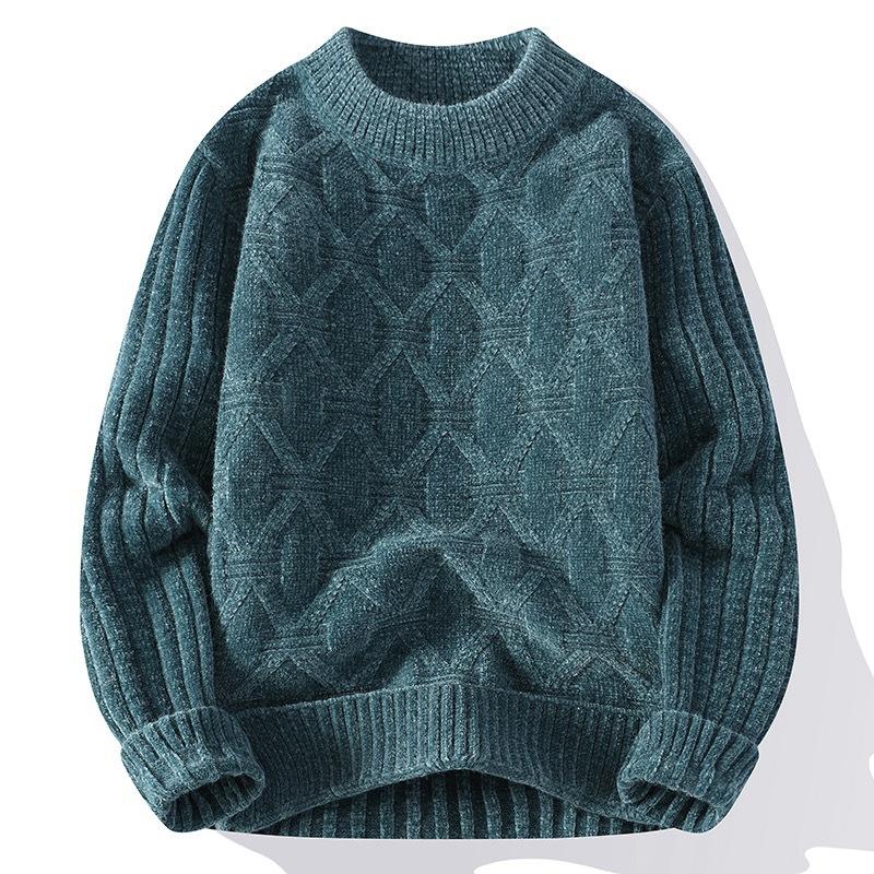 

Мужской осенне-зимний утолщенный теплый свитер, модный жаккардовый ромбовидный пуловер с круглым вырезом, эластичный вязаный свитер 3XL зелёный