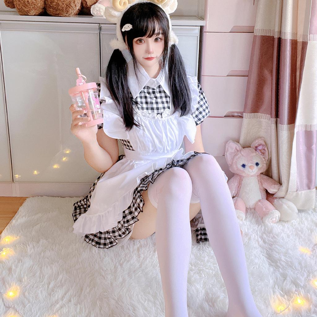 Black and White Maid Dress Short Sleeve Cute Soft Girl Dress Sexy Cat Woman Uniform Suit