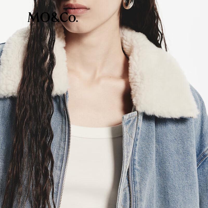 MO&Co. Women's Lamb Wool Collar Padded Denim Jacket