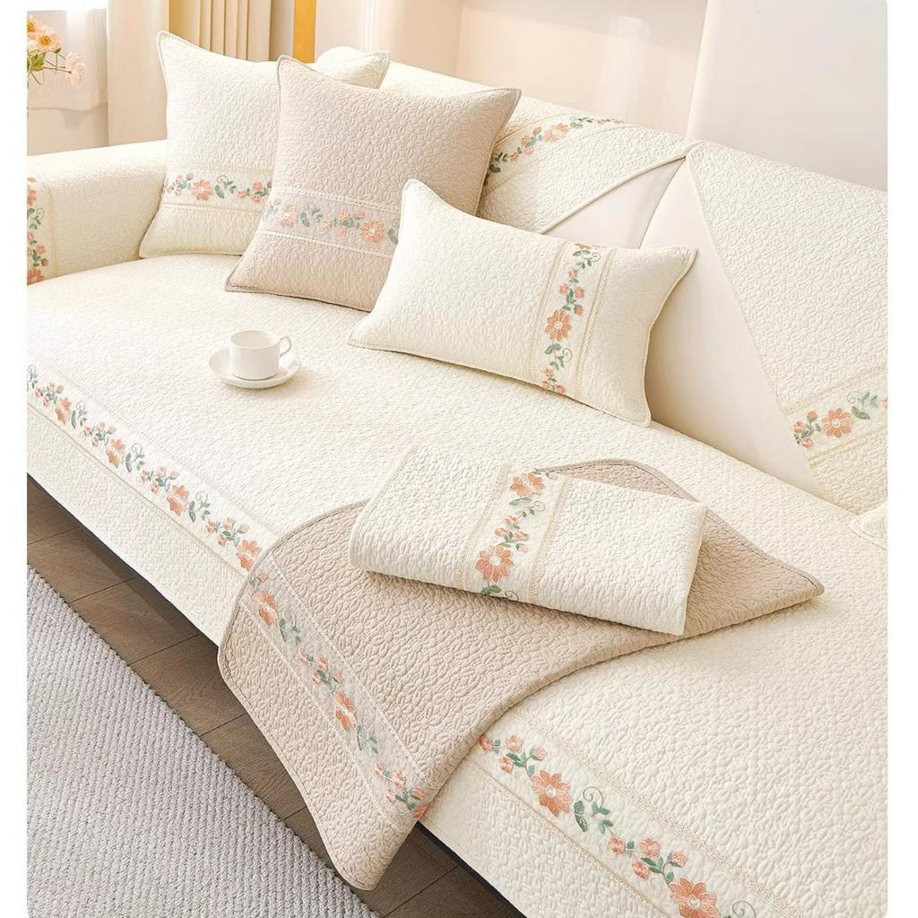 Pure Cotton Sofa Cushion, Universal In All Seasons, Non-Slip, Small And Fresh  High-End Sofa Cover Towel, Cream Wind Seat Cushion