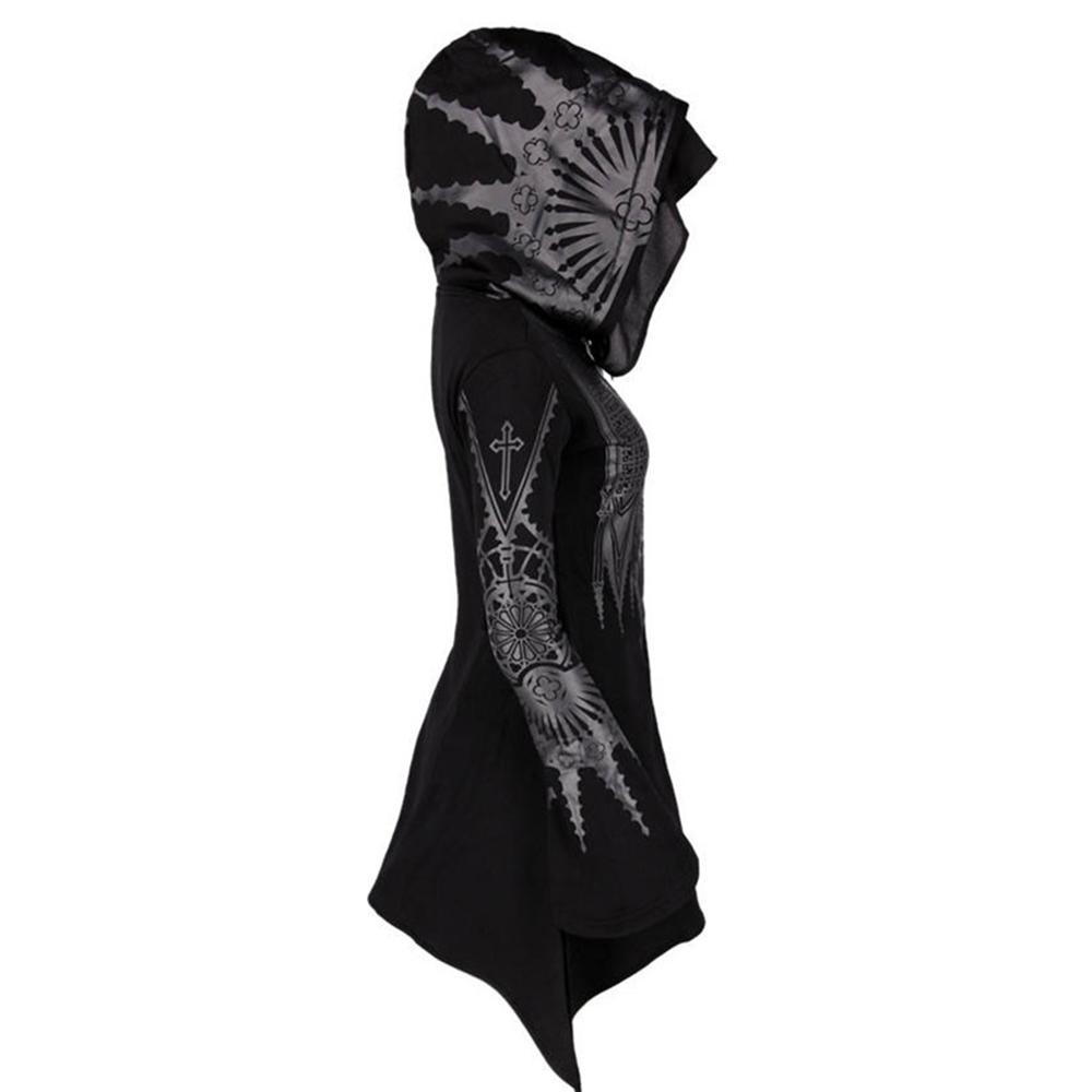 Dámská gotická mikina s kapucí bunda s kapucí Street Goth Punk Style Černá Dlouhá mikina Harajuku s kapucí Oversized Topy na zip Y2K