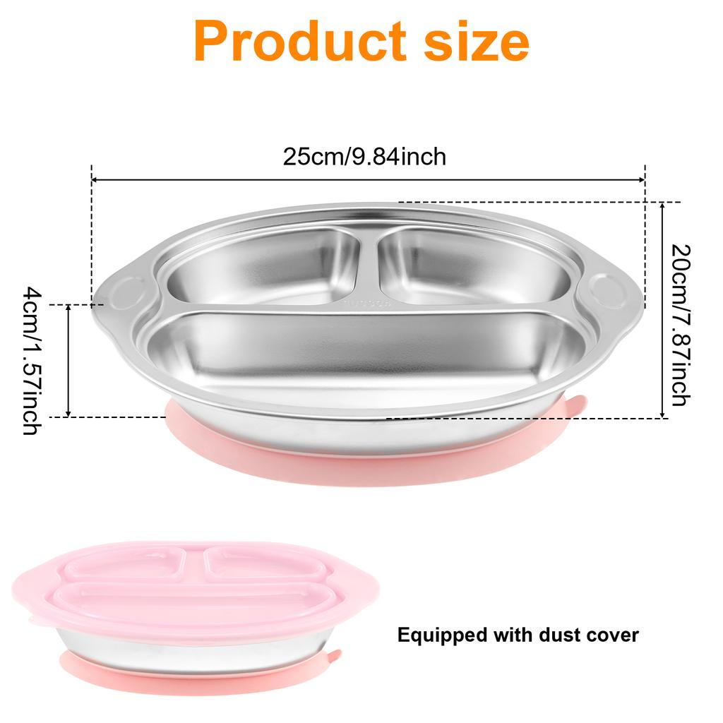 Baby Safe Stainless Steel Dining Plate Suction Children Dishes Feeding Toddler Training Tableware Kids Baby Divided Plate Bowls
