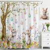 Easter Bunny Floral Tree Shower Curtain Machine Washable All Season Waterproof Privacy Protection 2D Print Spring Design Cute