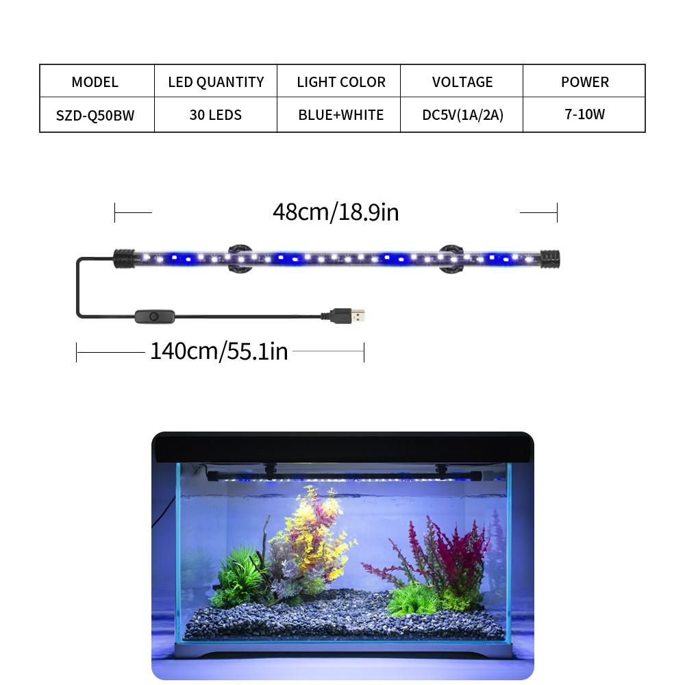 18-58CM USB Aquarium Light LED Plant Grow Lamp Aquariums Decor Lighting Waterproof Fish Tank Light