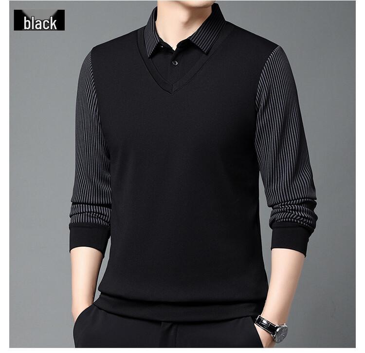 

Мужская повседневная футболка с длинным рукавом и лацканами на весну/осень 2025 года - Модный универсальный дизайн два в одном XL