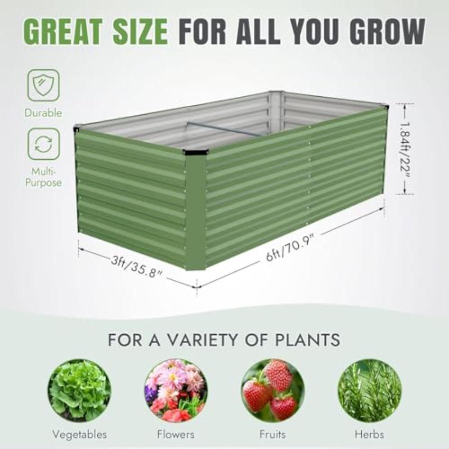 6x3x2ft Galvanized Raised Garden Bed Kit Metal Planter Box Outdoor for Vegetables Fruits Herbs Flowers Olive Green