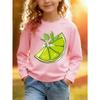 European sizes Kids Casual Sports Long Sleeve T-Shirt Cartoon Lime Slice Print with Leaves Small Decorative Elements Skin-Friendly Soft