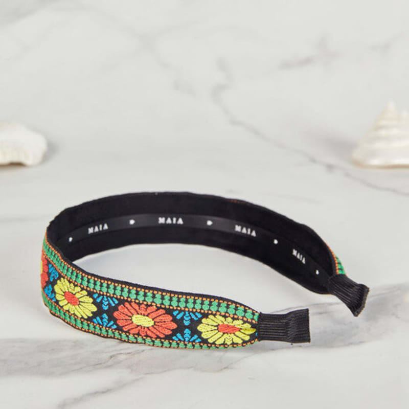 MAIA Green Flower Jacquard Hairband - Plain Orange Green