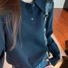 1116 autumn and winter Korean version polo collar button design loose versatile core-spun yarn knitted sweater backing sweater