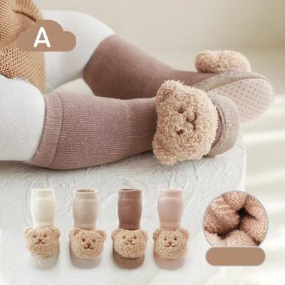 1 paio di scarpe da calzino per neonati calde autunno inverno scarpe da pavimento antiscivolo per neonati scarpe da interno per bambini con bambola di orso di cartone animato Kawaii