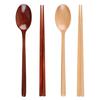 Japanese Korean Wooden Spoon & Chopsticks Set - Portable Tableware for Soup, Rice, and Serving.