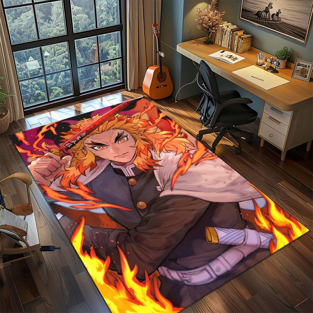 Tapis Anime Demon Slayer Tapis Grande Surface Tapis de Sol Antidérapant Lavable Chambre de Gamer Chambre à Coucher Décoration de Maison -QJY