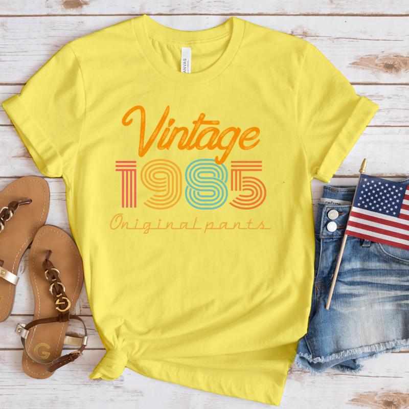 (Camiseta premium)Nuevas Camisetas Calientes Vintage 1985 Moda Mujeres Niñas Camiseta de Verano Casual Manga Corta Cuello Redondo Tops Camisetas