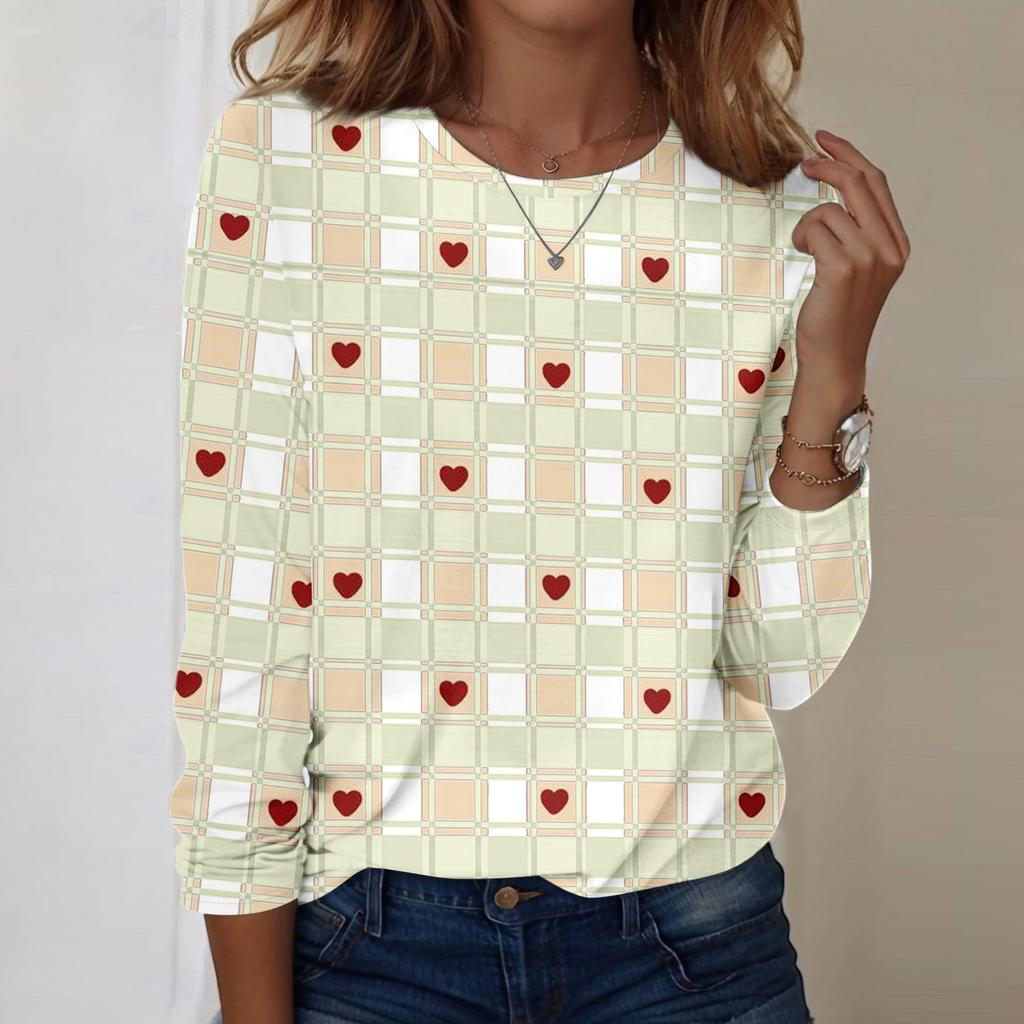 Women's Casual Long-sleeved Valentine's Day Printed Round Neck Top