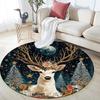 Winter Deer Round Area Rug,Carpet Rug for Living Room Bedroom Sofa Playroom Decor,Non-slip Floor Mat