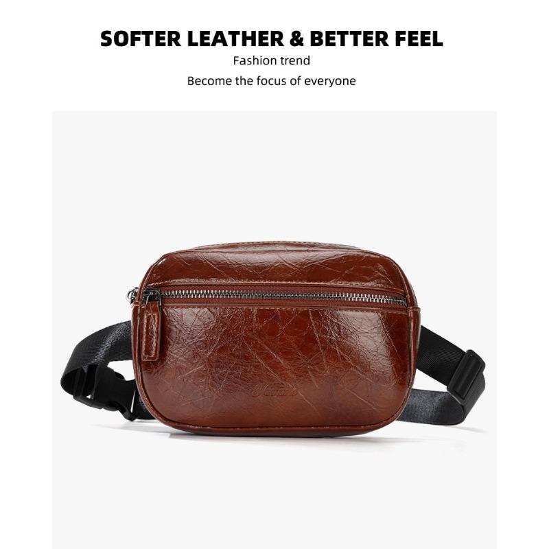 New Adjustable Belt Chest Bag - Glossy Leather Square Waist Pack Retro Phone Pouch for Hands-Free Stylish Carry