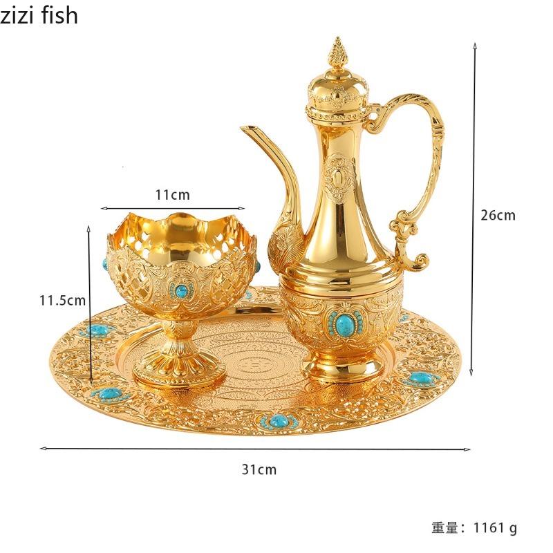 Metal Wine Set Flagon Wine Glass Storage Tray Wine Pot Wines Dispenser Goblet Offering Cups Emergency Kit Barware Bar Sets