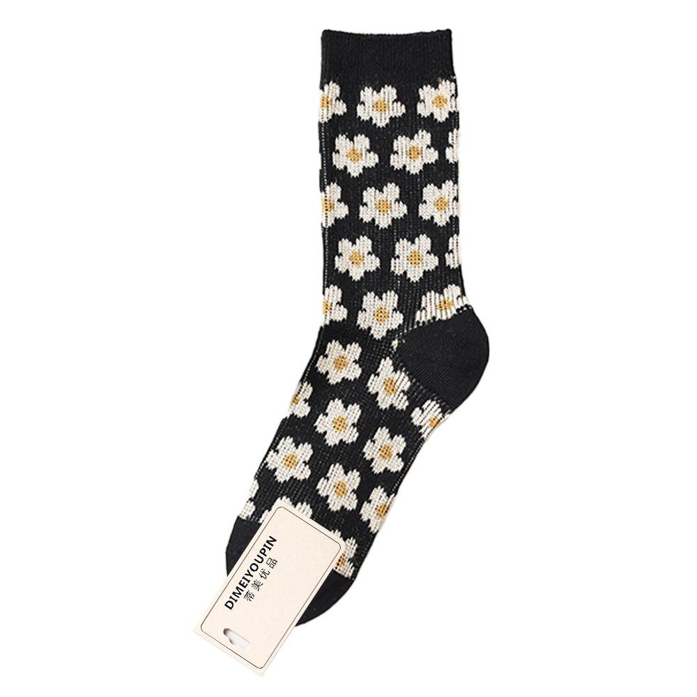 Breathable Mid-calf Socks, Sporty Retro Artistic Pile Socks for Autumn and Winter