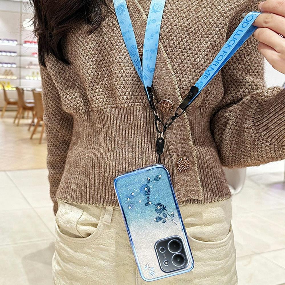 For Xiaomi Redmi 15C 4G (Global) (171mm)/Poco C85 4G (171mm) Case Flower Pattern TPU Gradient Phone Cover with Lanyards