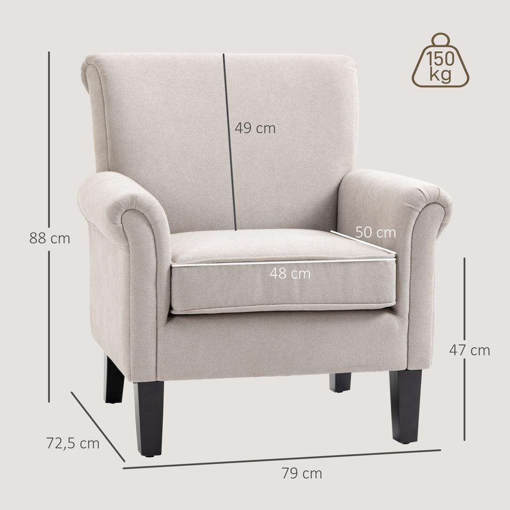 Living Room Armchair Upholstered in Fabric Relax Armchair with Armrests Removable Seat for Bedroom 79x78x87 cm Grey