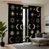 2pcs Celestial Curtains - Golden Sun   Moon   Stars & Planets Print On Black Background   Semi-Sheer Flannel Window Drapes with Rod
