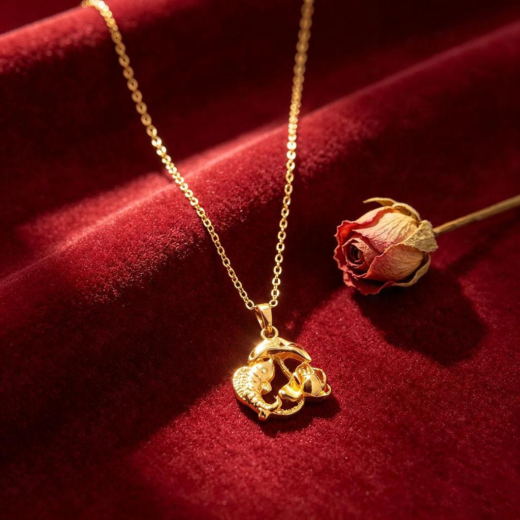 Year of the Fish Koi Lotus Pendant Necklace for Women, Minimalist, Niche, Daily Wear, Trendy Chain Accessory